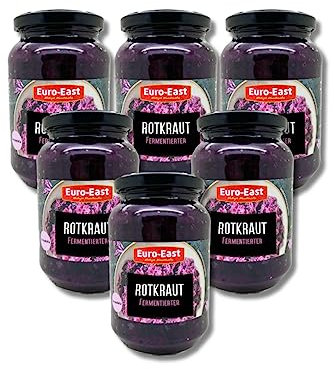 Euro-East Fermentierter Rotkohl 6er Pack im Glas | Hervorragende Ergänzung zu einer Vielzahl von Gerichten | Reich an Antioxidantien, Vitamin C und E | 6 x 460 g