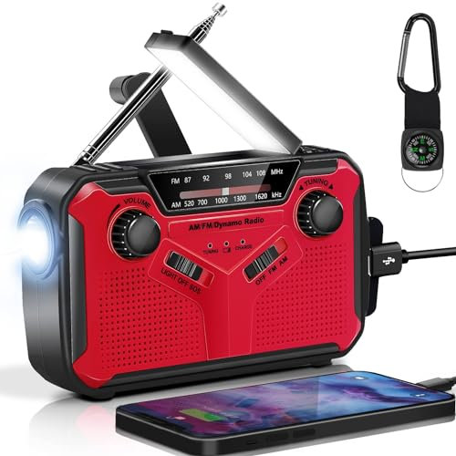 AOKBON Radio Solare Portatile AM FM Radio Energia Solare di Emergenza 2500 mAH Solare Radio a Manovella Con Torcia e Funzione di Allarme SOS Power Bank Adatto per la Casa e l'Esterno