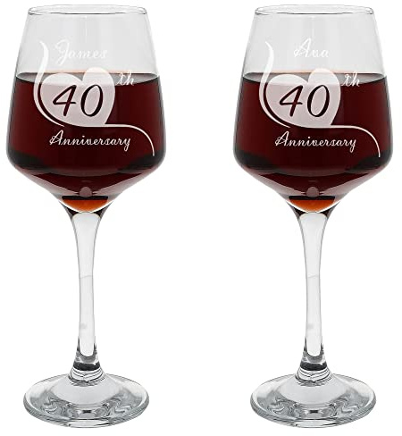 Always Looking Good Personalised Engraved 40th Wedding Anniversary Set of 2 Wine Glasses Ruby Wedding Engraved Glasses Chocolate Hearts Engraved 400ml Large Wine Glass (Empty Glasses)