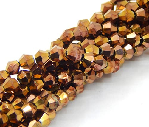 Perlin Lot de 90 perles tchèques en cristal de Bohême, 4 mm, double cône, perles de verre taillées (bronze métallisé)