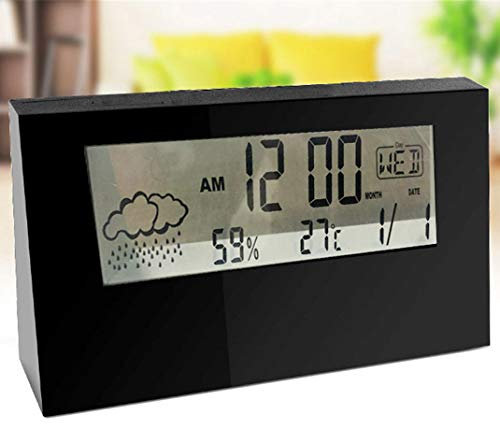 LED Reloj meteorológico transparente Termómetro digital Higrómetro Pantalla HD Estación meteorológica Radio Reloj despertador Pronóstico del tiempo Reloj meteorológico Estudiante Reloj despertad