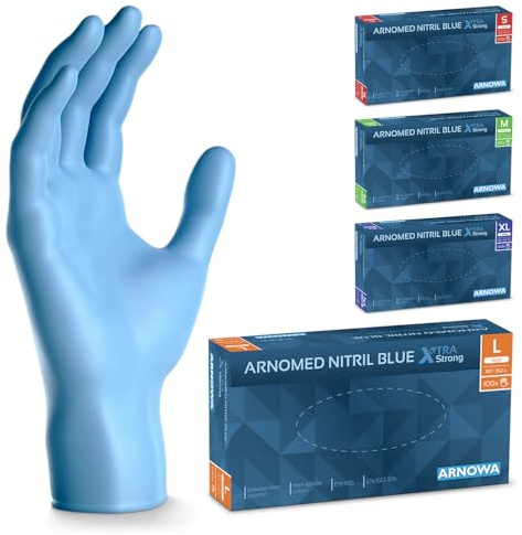 1000x ARNOMED® Einweghandschuhe Blau Extra Stark, Nitril Handschuhe L | Einmalhandschuhe 50% dicker, Handschuhe Einweg puderfrei, latexfreie Gummihandschuhe, Einweghandschuhe in S, M, L & XL