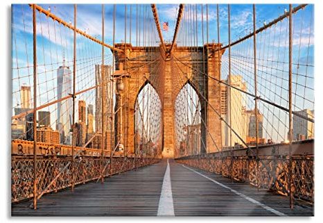 Pixxprint Glasbild, Wandbild aus Echtglas, Leere Brooklyn Bridge in New York City, 100x70 cm, inkl. Aufhängung und Abstandshalter
