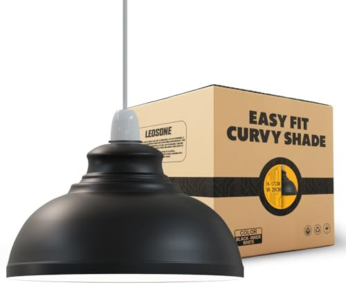 LEDSONE Retro Black Inner White Metal Ceiling Lampshade 29cm Easy Fit Modern Hanging Pendant Lightshade for Bedroom Dining Room Hallway Office Industrial Kitchen Restaurant Bar