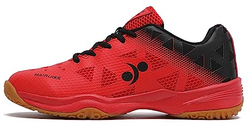 NGARY Chaussures de tennis de table confortables pour homme et jeune - Chaussures de badminton d'intérieur douces et respirantes, Rouge, 39 1/3 EU