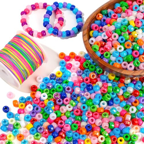 I LOVE MOM 1500 Piezas Cuentas de Colores Abalorios de Agujero Grandes con Hilo para Hacer Pulseras Perlas para Joyas de Bricolaje Manualidades Regalos