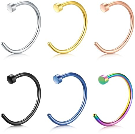 WillTen 6PCS Piercing Nose Stål Kirurgisk, 16G 6mm C Piercing Form Septum, Pirsin Näsa Smycken för Kvinnor Flickor, 18G(1.0mm),Dia:12mm, Metall
