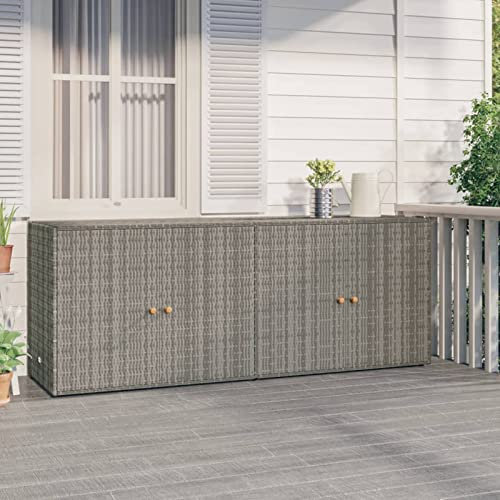 Gartenschrank, TANZEM Pflanztisch, Grilltisch, Außen Schrank, Outdoor Schrank, Balkonschrank, Vorratsschrank, Terrassenschrank, Grau 198x55,5x80 cm Poly Rattan