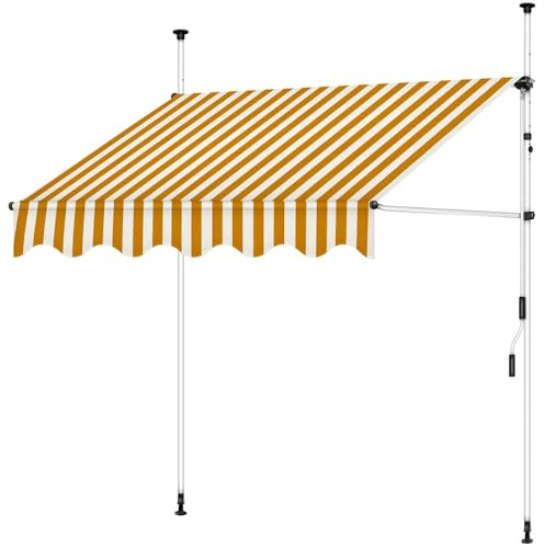 Melko Klemmmarkise Balkonmarkise mit LED 350x120 cm ohne Bohren Weiß Orange | Sonnenschutz für Terrasse und Fenster, flexible Einbauhöhe 200-300 cm, Polyester 180 g/m² PU-beschichtet, mit Handkurbel
