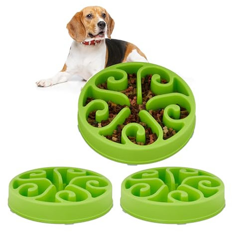Relaxdays 3 x Anti Schling Napf, Futternapf für Hunde, Ø 30 cm, für langsames Fressen, Hundenapf spülmaschinenfest, Tiernapf, grün