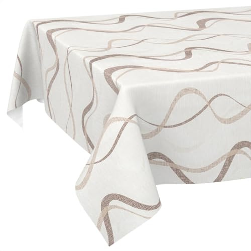ANRO Nappe en Toile cirée, Lavable, pour Table de Jardin, extérieur et intérieur, Bord coupé, Vagues, 200 x 140 cm