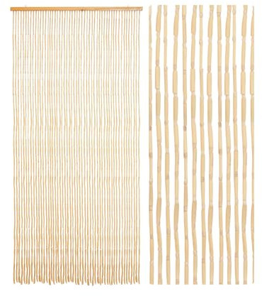 Ezcasch 90x190cm Bambusvorhang Türvorhang - 52 Stränge Beige Retro Holzperlenvorhang - Handarbeit Natur Türvorhang Fadenvorhang als Insektenschutz Fliegenschutz für Schlafzimmer Wohnwagen Camping
