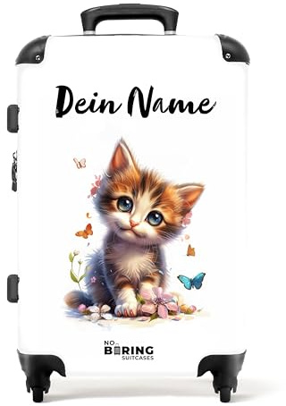 NoBoringSuitcases© Kinderkoffer, Koffer Personalisiert, Kinderkoffer | 72 L - Mädchen, Koffer Groß, TSA Schloss, Kindertrolley Mädchen, 20 kg Koffer, Koffer Mittelgroß (Kätzchen - Weiß, 67 cm - )