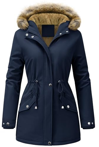 UMIPUBO Parkas Chaqueta Mujer Invierno Cálido Impermeable Abrigo con Capucha Cremallera Forro Polar Parka para Mujer Abrigo a Prueba de Viento(Azul marino,M)