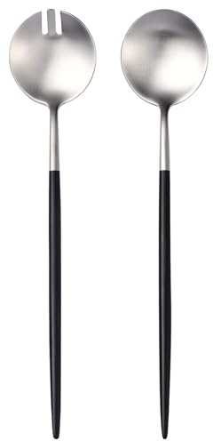 Lemeya Salat-Servierutensilien, Servierlöffel, Edelstahl, 2 Salatbesteck mit langem Griff, 29 cm, Salatutensilien zum Servieren, mattes Finish, spülmaschinenfest