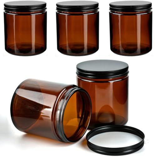 YFZYT krämburkar för fyllning (450 ml x 4 stycken), brunt glas med skruvlock, apoteksglas, skruvglas med lock för kräm, eteriska oljor och lotioner.