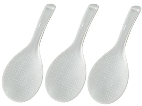 Lot de 3 cuillères de service à riz en plastique blanc anti-adhésif pour mélanger, ramasser et mélanger