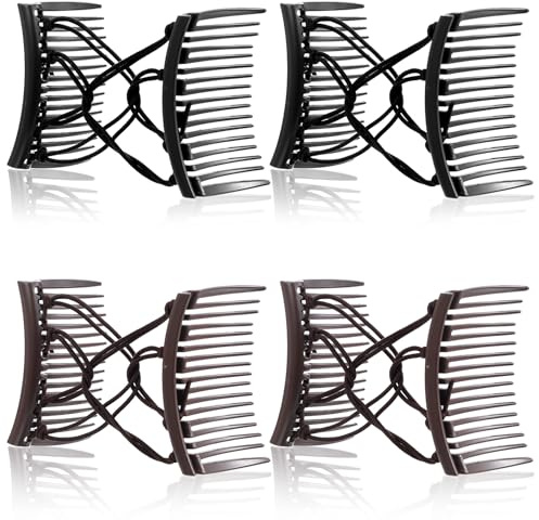 Qianyu Lot de 4 peignes à cheveux magiques élastiques réglables sans pli - Épingles à cheveux vintage doubles pour chignon - Accessoires de cheveux pour femmes et filles - Cheveux bouclés épais et