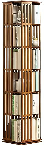 360° drehbares Bücherregal aus Holz mit 6 Regalböden für Wohnzimmer, Schlafzimmer, Heimbüro, Braun
