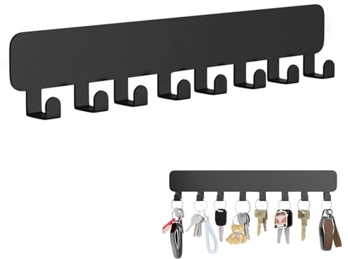 POHOVE Schlüsselbrett mit 8 Haken, Schlüsselbrett Ohne Bohren, Selbstklebend Schlüsselhalter Wand, Schlüsselhalter für Wandhaken Dekor(COLOR:Schwarz)