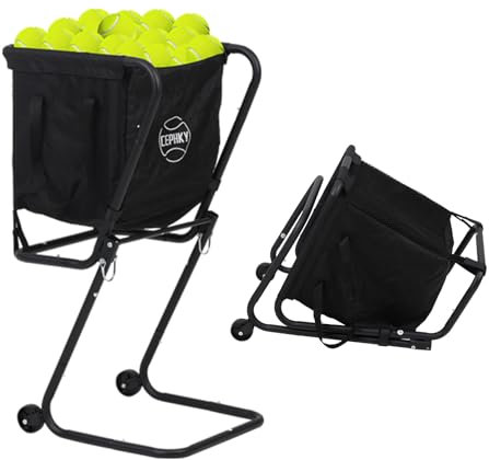 CEPHKY Portable Tennis Ball Hopper with Wheels, Foldable Ball Caddy Holder for Baseball, Pickleball, Softball and Tennis Balls, Large Capacity Basket for Easy Storage & Transport, Holds 100-150 Balls