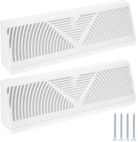 QWORK Difusor de registro de zócalo, paquete de 2 unidades de 15 pulgadas para esquina de zócalo de rejilla de ventilación para suelo, pared y zócalo