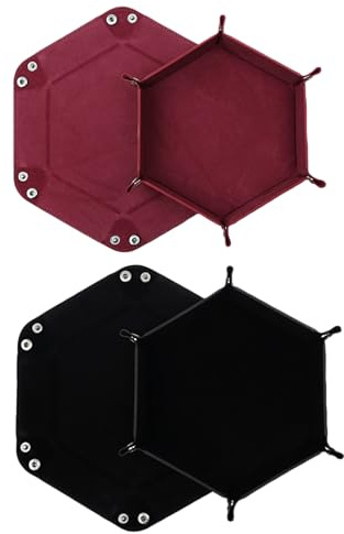 2 Stück Faltbare Würfelbretter Doppelseitig Würfelbrett, Samt Faltbar Würfeltablett Hexagon Würfelteller Leder Würfelbretter für RPG DND Dragons Würfel Spiele (Weinrot - Schwarz)
