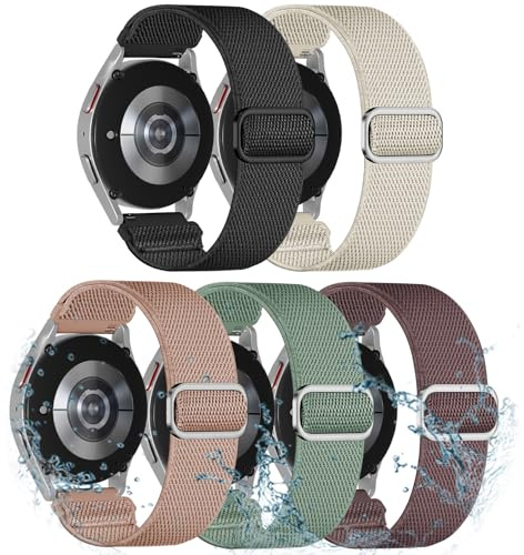 EverAct 5 Pack E Elastisches Nylon Armband für Samsung Galaxy Watch 7 6 5 4 40mm 44mm/Watch 6 4 Classic Band 42mm 46mm 43mm 47mm/Galaxy Watch 5 Pro Band 45mm,20mm Soft Verstellbare Nylon Sport Armband