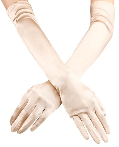 Tenorbass Champagne Long Opera Gloves for Women, 1920s Satin Gloves Elbow Length Party
