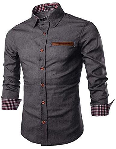COOFANDY Chemise Homme Manches Longues en Jean Denim Shirt Slim Fit Col Kent Chemise Cowboy Style Business Décontracté Gris M