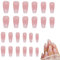 24 Pcs Short False Nails, French Square Press on Nails Pink Gradient Stick on Nail with Designs, Acrylic Full Cover Fake Nail for Women Girls