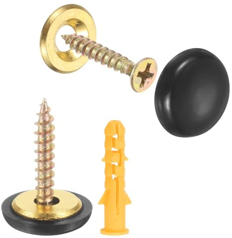 sourcing map 12 Pcs 16.8 mm Decorative Caps Cover Nails, Zinc Alloy Screw Covers Caps Mirror Fixing Screws for Mirrors, Coffee Tables, Wooden or Glass Furniture, Black