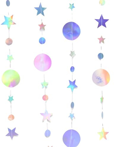 WUSJCOF 4M x 4 ghirlanda di carta sospesa, arcobaleno olografico, rotonda e a stella decorazione per feste (52Ft)