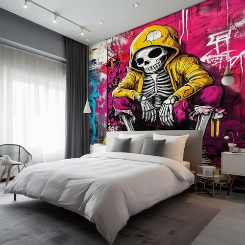 Generisch Tapete Graffiti Skelett, Fototapete Abstrakt Street Art Graffiti, Vliestapete für Schlafzimmer Wohnzimmer Kinderzimmer, Tapeten Moderne Wandtapete, Wandverkleidung 366x254 cm D&O10