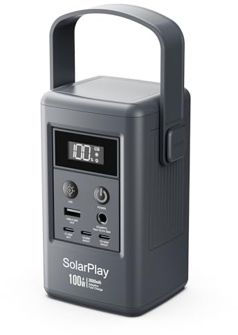 SolarPlay Tragbare Powerbank Q100, 2500mAh tragbare Energieversorgung 92,5 Wh, 3×USB-C & 1×USB-A, 50-W-Solareingang, Powerbank für Laptop, Camping