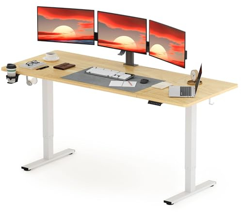 SANODESK höhenverstellbarer Schreibtisch 200 x 80cm, Sitz-Steh-Schreibtisch mit einem Höhenverstellbereich von 73,5-118 cm, ergonomisches und gesundes Design, Ahorn
