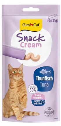 GimCat Snack Cream Thunfisch - Köstliche Snack Creme für Katzen in praktischen, einzeln verpackten Portionen - 6er Pack (6 x 15 g)