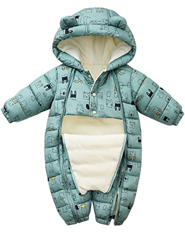 Generisch Con cappuccio neve ragazzi indossare tuta outwear tuta da neve imbottita giacca calda tutina neonato cappotto piumino bambino giacca, verde, 0-3 mesi