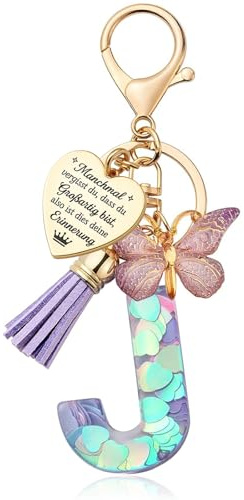 Luzzxfa Schlüsselanhänger Mädchen Lila - Buchstabe Anhänger Schmetterling Schlüsselanhänger Personalisierte Geschenke-Glücksbringer Keychain-Weihnachten Geschenk für Frauen, Kinder, Freundin, Mutter