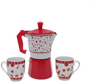 Caffettiera 2 Tazze con Tazzine da Caffe in Ceramica Natalizie in Scatola Regalo Ottima Idea Regalo per Natale
