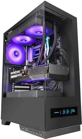 Mars Gaming MC-PULSAR, ATX Gaming-chassi, Frontal LCD-Skärm i Realtid, Dubbla Härdat Glas Fram Och Sida, Kabelhanteringssystem CABLEHATCH, Vätskekylning upp till 240mm, Svart