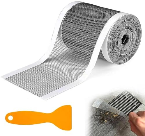 Drain Hair Catche, 7cm x 10m Rectangle Shower Drain Mesh, Rectangular Filter Sink Strainer Disposable Shower Drain Mesh Sticker with Plastic Spatula for Bathroom Kitchen