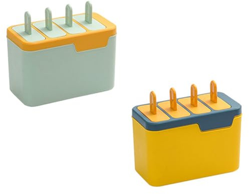 NUOBESTY Lot de 2 Moules à Glace DIY 4 Cavités en Silicone Alimentaire Bleu et Vert Sucettes Glacées Maison Réutilisables et Faciles à Démouler Sorbetière et Dessert Estival