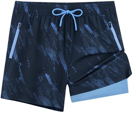 APTRO Mens Swimming Shorts 5 Men Swimming Trunks with Compression Liner Stretchy 2 in 1 Swim Shorts with Zipper Pockets Quick Dry