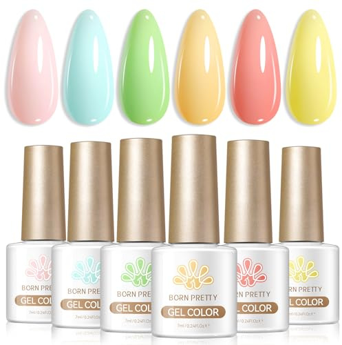 Born Pretty UV Nagellack Pastell Gelb Aprikosen-Beige Korallenrosa Minzgrün Hellblau Buttergelb - Gel Nagellack Frühling Sommer UV Lack Maniküre und Nagelkunst DIY zu Hause