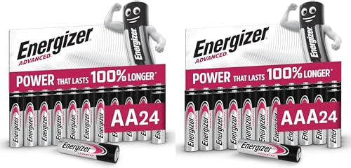 Energizer Advanced - Pilas AA + AAA (Paquete de 48) - 1,5V Baterías Alcalinas de Larga Duración - Alta Potencia - Made in EU - Embalaje 100% reciclable - 10 años de Vida útil [Exclusivo en Amazon]