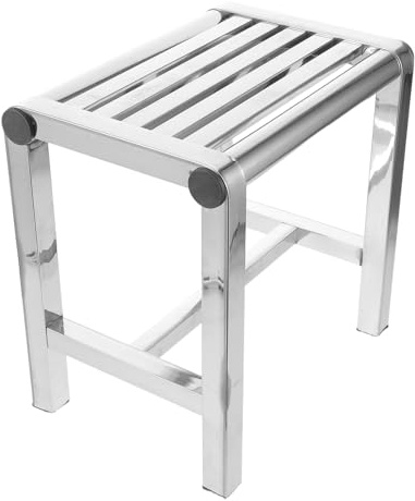 IMIKEYA Sgabello da doccia in acciaio inox, resistente alle macchie, supporto rinforzato e design compatto per bagno, adatto per anziani e uso su balconi