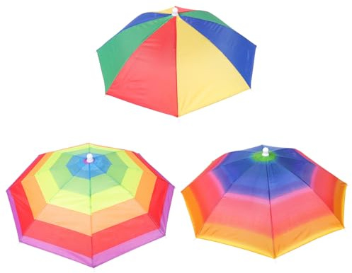 Veemoon Chapeau Parapluie de Pêche 3 Pièces Bandeau Élastique Réglable, Polyester et Armature en Acier, Protection Mains Dégagées pour Camping et Jours de Pluie