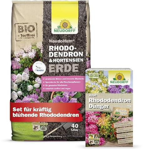 Neudorff Rhododendron-Set – Bio Rhododendrondünger und torffreie Rhododendronerde für farbenfrohe und prächtige Blüten, sowie ein gesundes Wachstum