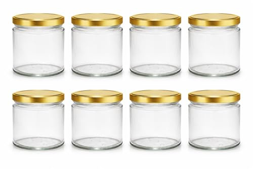 Einmachgläser 210 ml 8er Set mit goldenen Schraubdeckeln TO 66 - Marmeladengläser, Gewürzgläser, Honiggläser - kleine Gläser luftdicht, spülmaschinenfest